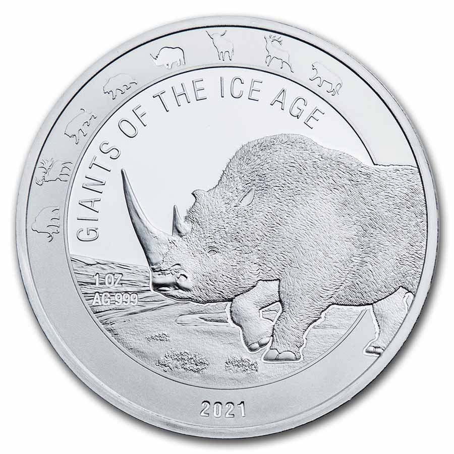 2021 Republic of Ghana 1 oz Silver Woolly Rhinoceros BU